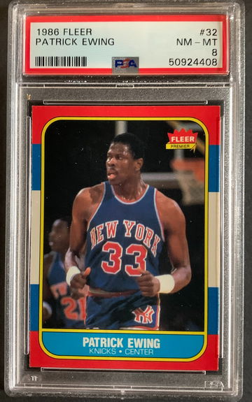 1986 Fleer Knicks HOF Patrick Ewing RC #32 - PSA 8 NM-MT