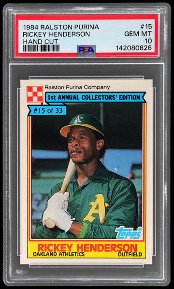 1984 Ralston Purina Rickey Henderson Hand Cut PSA 10