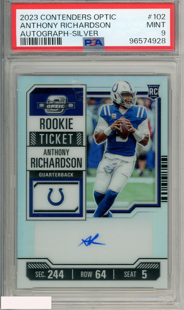 2023 PANINI CONTENDERS OPTIC ANTHONY RICHARDSON #102 AUTO SILVER PSA 9 MINT RC
