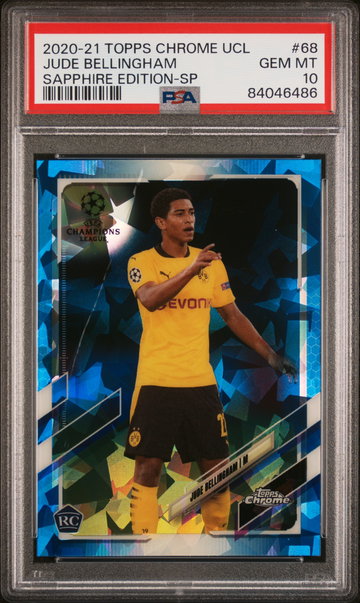 2020 TOPPS UEFA CHAMPIONS LEAGUE SAPPHIRE JUDE BELLINGHAM SP #68 ROOKIE PSA 10
