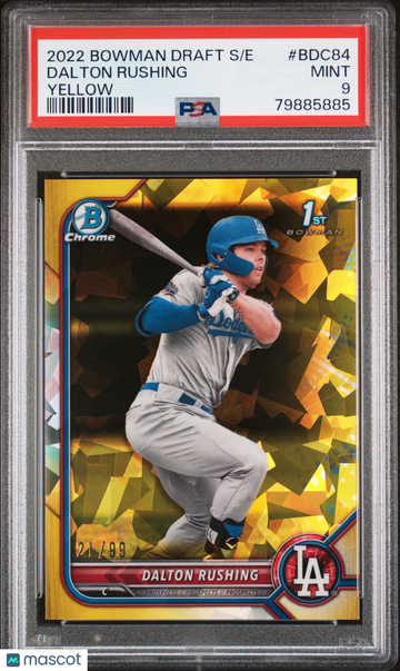2022 Bowman Draft Chrome Sapphire Edition Dalton Rushing #BDC84 Yellow Sapphire /99 PSA 9