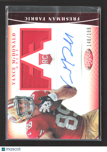 2013 Panini Certified Freshman Fabric Vance McDonald #339 Jersey Patch RC Freshman Fabric 140/199 Auto
