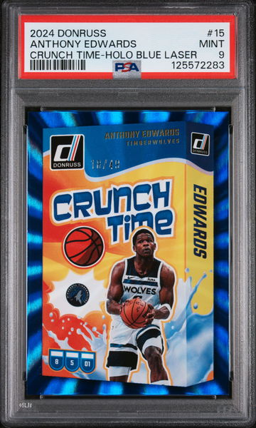 2024 Panini Donruss Crunch Time Holo Blue Laser Anthony Edwards #15 /49 PSA 9