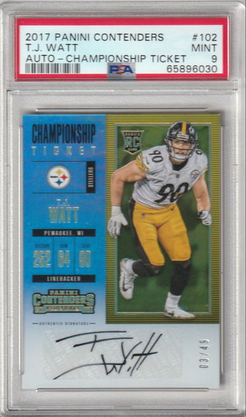 2017 Contenders Championship Ticket auto #d 03/49 T.J. Watt PSA 9