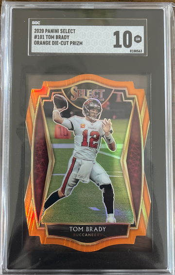 2020 Select Tom Brady Orange Premier Level Die Cut SGC 10