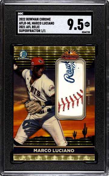 2022 Bowman Chrome AFLR-ML Marco Luciano 2021 AFL Relic Superfractor #'d 1/1 SGC 9.5 MINT+