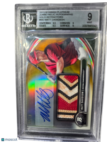 2013 Bowman Platinum Jumbo Relic Autographs Gold Refractors Matt Davidson #MD BGS 9 Auto 9