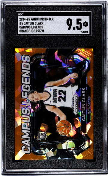 2024-25 Panini Prizm D.P. #5 Caitlin Clark Campus Legends Orange Ice Prizm SGC 9.5