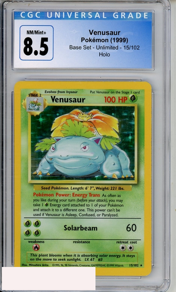 1999 POKEMON BASE SET UNLIMITED VENUSAUR HOLO #15 CGC 8.5