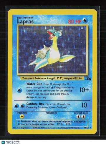 1999 Fossil Lapras Holo Rare #10/62