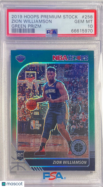 2019 Panini Hoops Premium Stock Zion Williamson #258 Green Prizm PSA 10