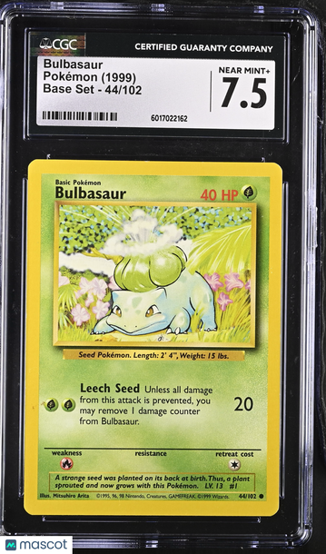 1999 Pokémon Base Set Bulbasaur CGC 7.5 #44/102