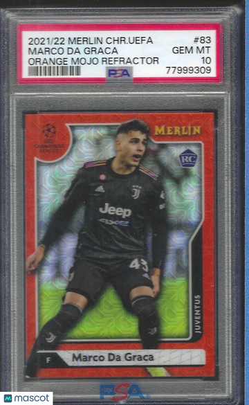 2021-2022 Topps Merlin Chrome UEFA League Marco Da Graca #83 Orange Mojo Refractor PSA 10