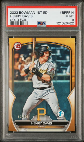 2023 Topps Bowman 1st Edition Gold Foil Henry Davis #BPPF14 /50 PSA 9
