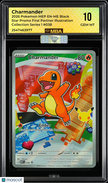 2026 Pokemon MEP EN-ME Black Star Promo Charmander #038 First Partner Illustration Collection Series 1 MBA 10