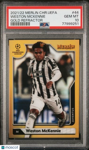 2021-2022 Topps Merlin Chrome UEFA League Weston Mckennie #44 Gold Refractor PSA 10