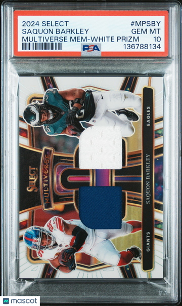 2024 Panini Select Multiverse Memorabilia Saquon Barkley #MPSBY White Prizm PSA 10