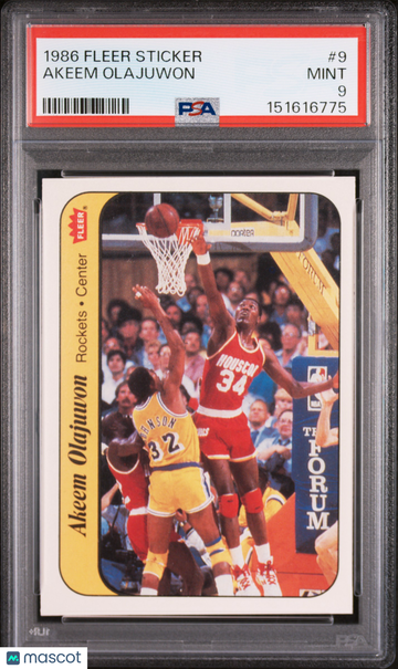 1986 Fleer Sticker Akeem Olajuwon #9 PSA 9