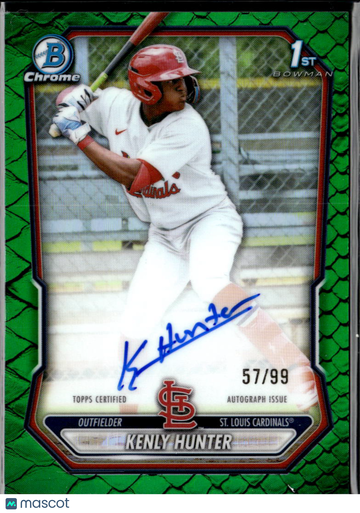 2026 Bowman Chrome Kenly Hunter Autographed Baseball Trading Card Green Refractor 57/99 Cardinals CPA-KH