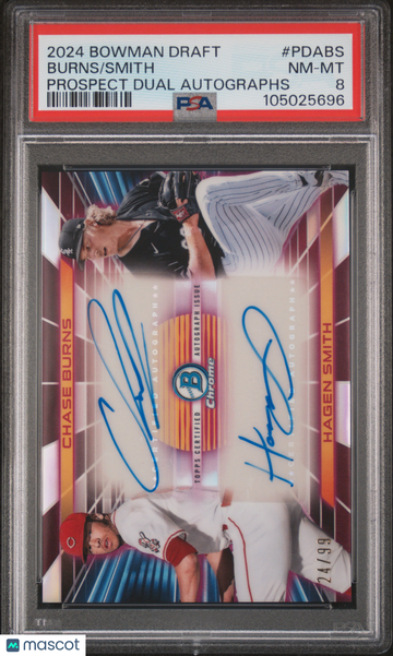 2024 Bowman Draft Prospect Dual Autographs Smith Burns #PDABS /99 PSA 8
