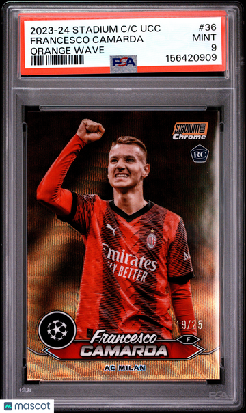 2023-24 Topps Stadium Club Chrome UEFA Club Competitions Francesco Camarda #36 Orange Wave /25 PSA 9