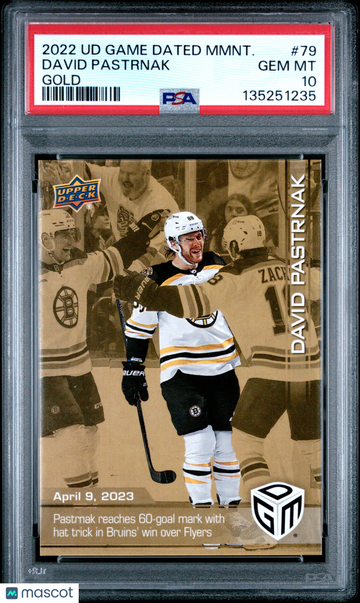 2022 Upper Deck Game Dated Moments David Pastrnak #79 Gold /100 PSA 10