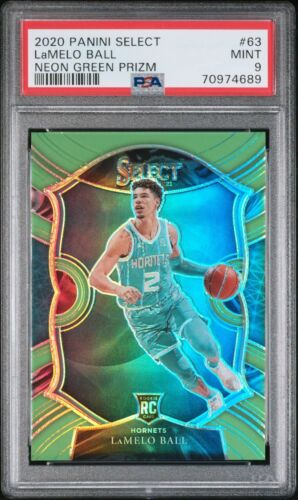 2020 Panini Select LaMelo Ball Neon Green Prizm /75 #63 PSA Mint 9 Hornets