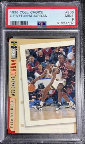 1996 Collector’s Choice 366 Michael Jordan vs Gary Payton PSA 9 MINT Bulls 