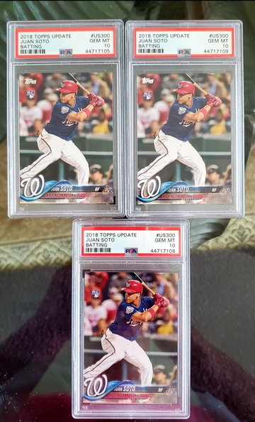 (3) 2018 Topps Update Juan Soto PSA 10 #US300 RC YOU GET ALL 3 CARDS ***PSA NUMBERS MAY BE DIFFERENT BUT ARE ALL PSA 10s***