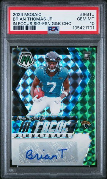2024 Mosaic | Rookie Brian Thomas JR | in Focus Signatures Green & Black | 9/25 | PSA 10