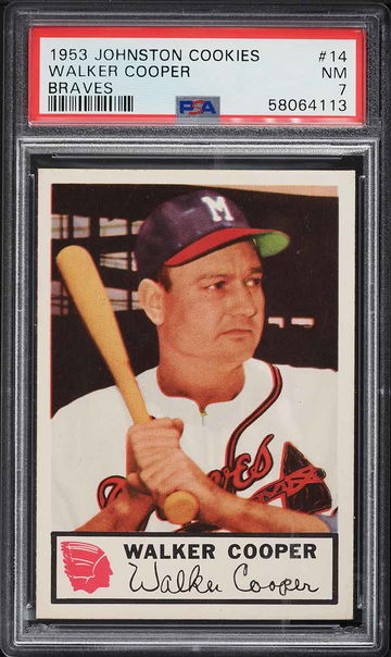 1953 Johnston Cookies Braves Baseball Walker Cooper #14 Braves PSA 7