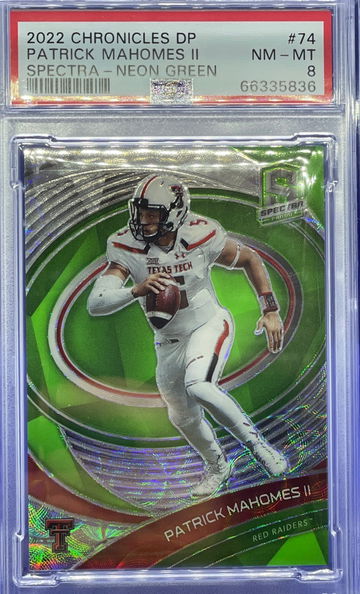 Patrick Mahomes 2022 Panini Chronicles Draft Spectra Green SP /49 PSA 8 NM-MT