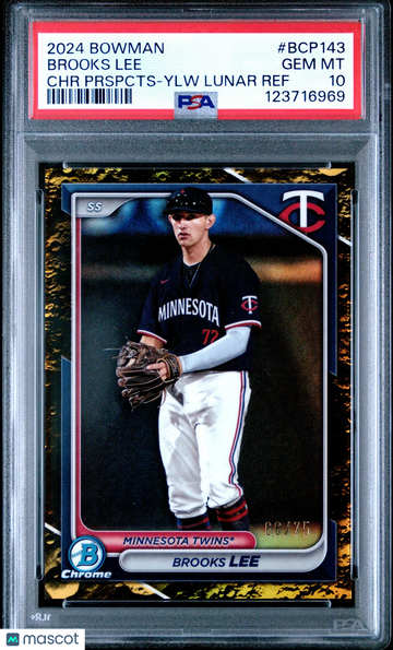 2024 Bowman Chrome Prospects Brooks Lee #BCP143 Prspcts Ylw Lunar Ref /75 PSA 10