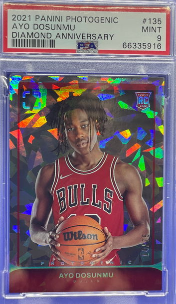 Ayo Dosunmu 2021 Panini Photogenic Diamond Anniversary cracked ice /75 PSA 9 Mint RC