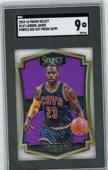 LeBron James 2015-16 Panini Select Die-Cut Purple Prizm #'d 10/99 SGC 9 MINT