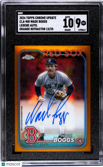 2024 Topps Chrome Update Wade Boggs #CLA-WB Legend Autograph Orange Refractor SGC 9 Auto 10