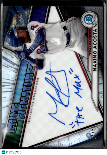 Maximo Acosta 2021 Bowman Chrome Prime Signatures Auto /50 Texas Rangers