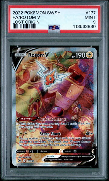 2022 Pokemon Sword and Shield Lost Origin Ultra Rare Rotom V #177 PSA 9
