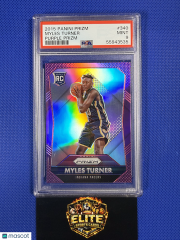2015 Panini Prizm Myles Turner #340 Purple /99 Rookie PSA 9