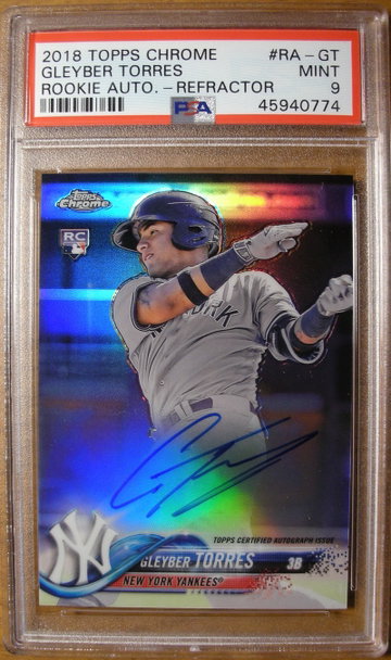 Gleyber Torres 2018 Topps Chrome Refractor Auto /499 PSA 9