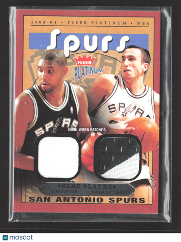 2004 Fleer Platinum Tim Duncan Manu Ginobili #NPD-TD/MG Game-Worn Patches Name Plates