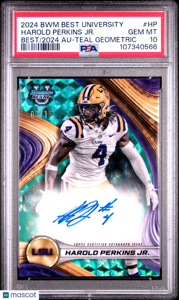 2024 Bowman Best University Best Of 2024 Autographs Harold Perkins JR. #HP Teal Geometric /15 PSA 10