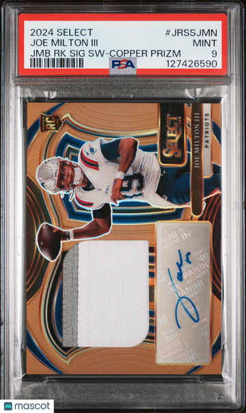 2024 Panini Select Jumbo Rookie Signature Swatches Joe Milton III #JRSSJMN JMB RK Copper Prizm PSA 9