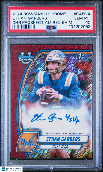 2024 Bowman University Chrome Bowman Chrome Prospect Autographs Ethan Garbers #PAEGA Chr Prospect Au-Red Shim PSA 10