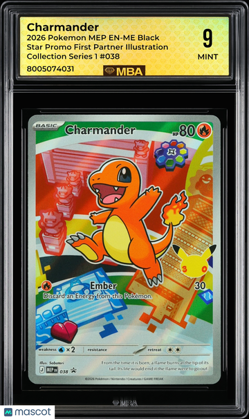 2026 Pokemon MEP EN-ME Black Star Promo Charmander #038 First Partner Illustration Collection Series 1 MBA 9
