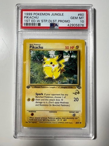Pikachu 1999 Pokemon Jungle 1st Edition #60 Duelist Stamp PSA 10