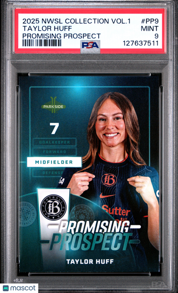 2025 Parkside Nwsl Collection Vol.1 Promising Prospect Taylor Huff #PP9 Rookie PSA 9