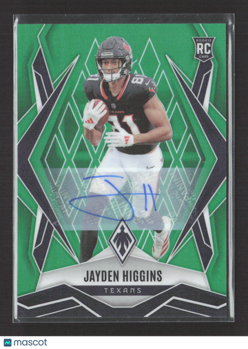 2025 Panini Phoenix Football Jayden Higgins #180 Green RC Auto