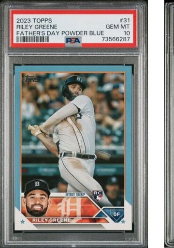 2023 Riley Greene 2023 Topps Series Father's Day Powder Blue /50 #31 PSA 10