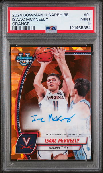 2024 Bowman University Chrome Sapphire Orange Isaac Mckneely #91 /25 PSA 9